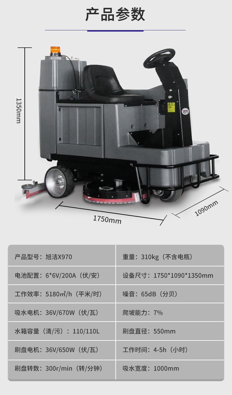 开云官方入口X970驾驶式洗地机规格尺寸和性能参数
